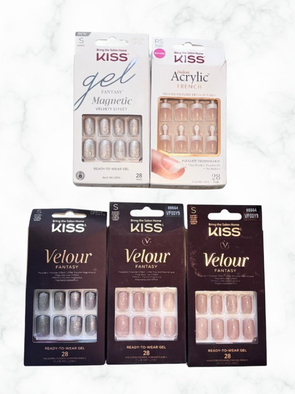 NIB | KISS Press-On Nail Bundles | 5 Sets Magnetic Velour & French | Short